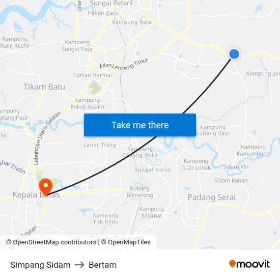 Simpang Sidam to Bertam map