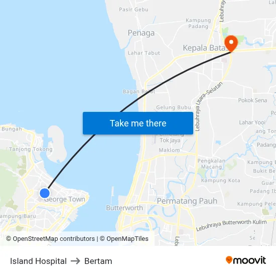 Island Hospital to Bertam map