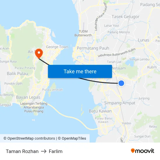 Taman Rozhan to Farlim map