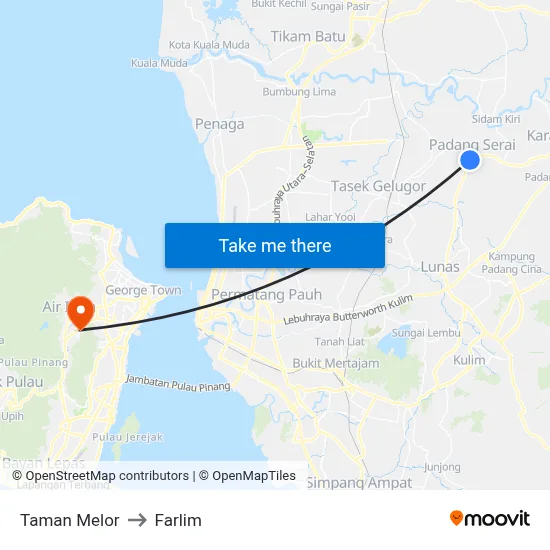Taman Melor to Farlim map