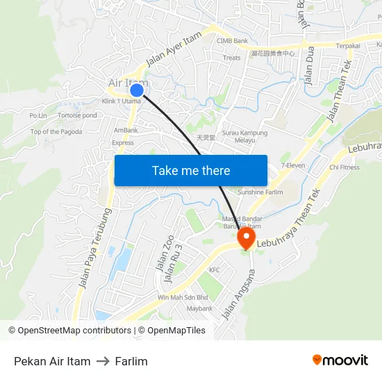 Pekan Air Itam to Farlim map