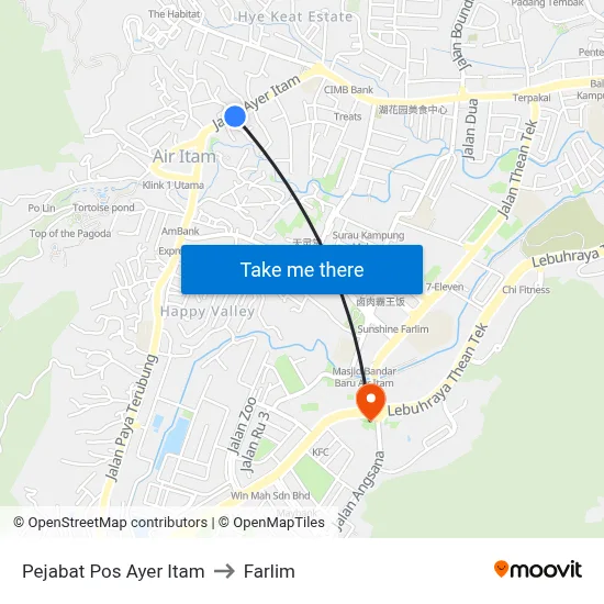 Pejabat Pos Ayer Itam to Farlim map