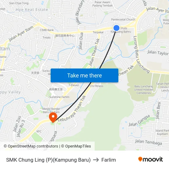 SMK Chung Ling (P)(Kampung Baru) to Farlim map