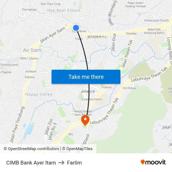 CIMB Bank Ayer Itam to Farlim map