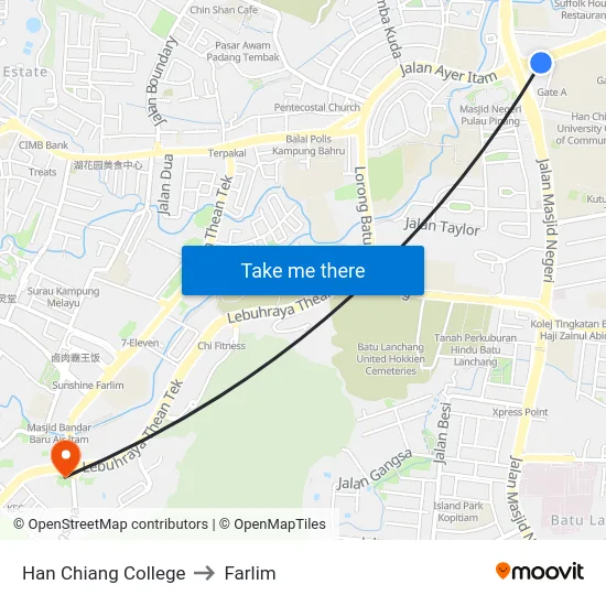 Han Chiang College to Farlim map