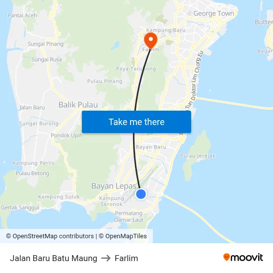 Jalan Baru Batu Maung to Farlim map