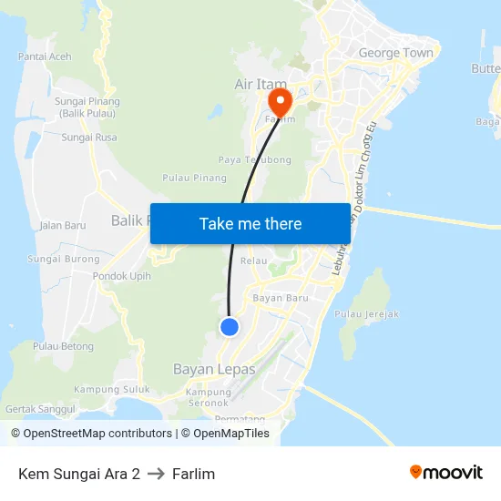 Kem Sungai Ara 2 to Farlim map