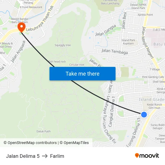 Jalan Delima 5 to Farlim map