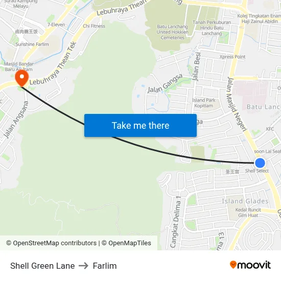 Shell Green Lane to Farlim map