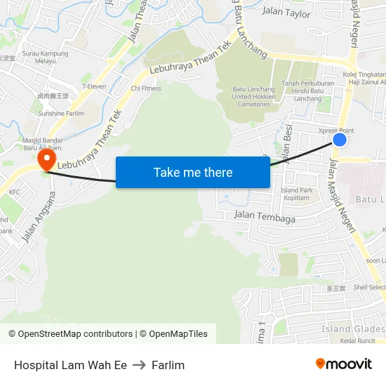 Hospital Lam Wah Ee to Farlim map