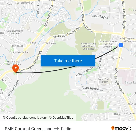 SMK Convent Green Lane to Farlim map