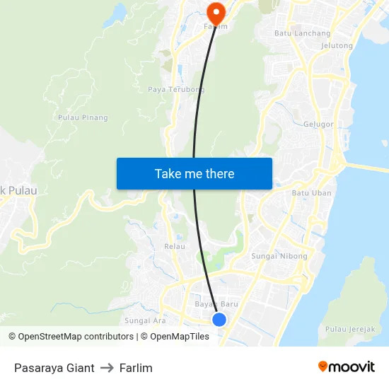 Pasaraya Giant to Farlim map