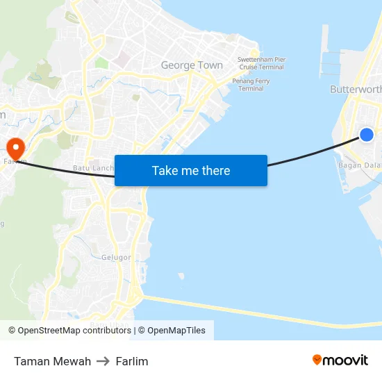 Taman Mewah to Farlim map