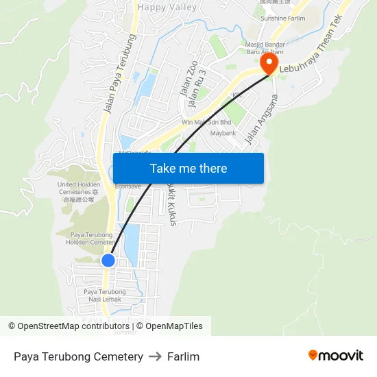 Paya Terubong Cemetery to Farlim map