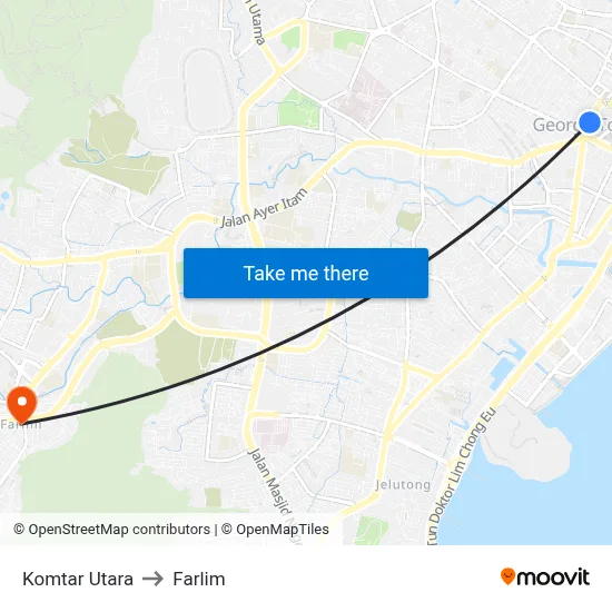 Komtar Utara to Farlim map
