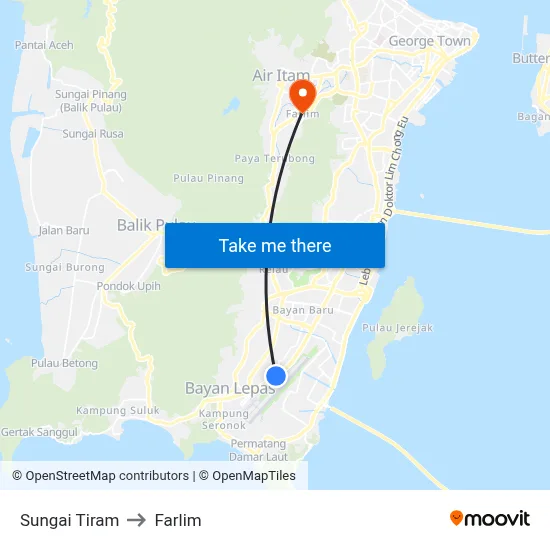 Sungai Tiram to Farlim map