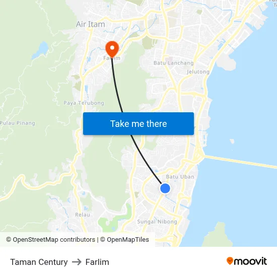 Taman Century to Farlim map
