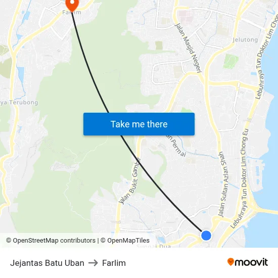 Jejantas Batu Uban to Farlim map