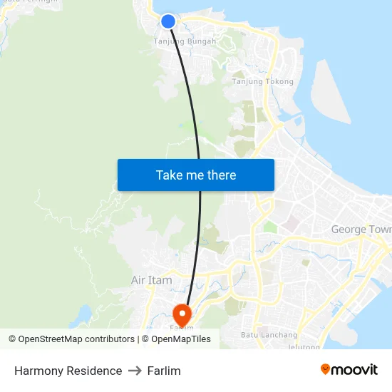 Harmony Residence to Farlim map