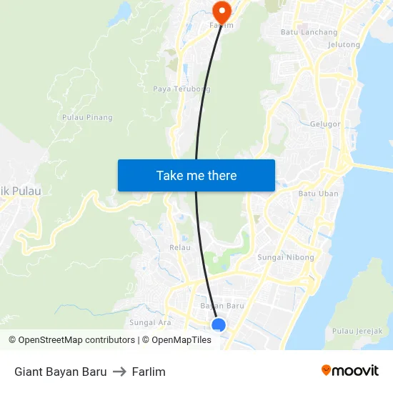 Giant Bayan Baru to Farlim map
