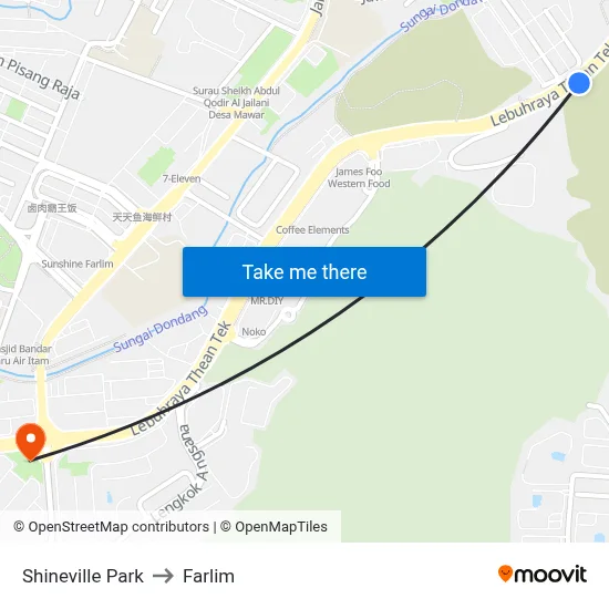 Shineville Park to Farlim map