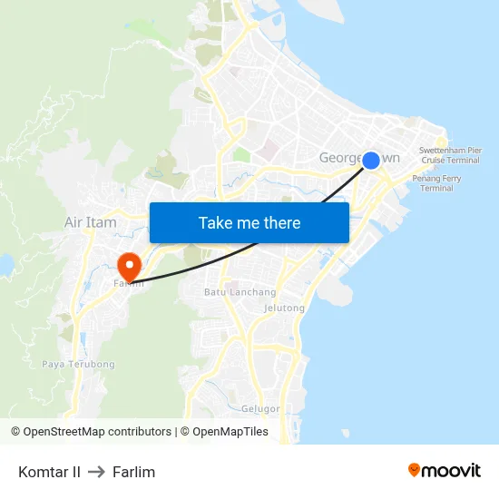 Komtar II to Farlim map