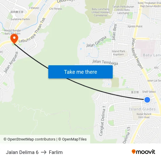 Jalan Delima 6 to Farlim map