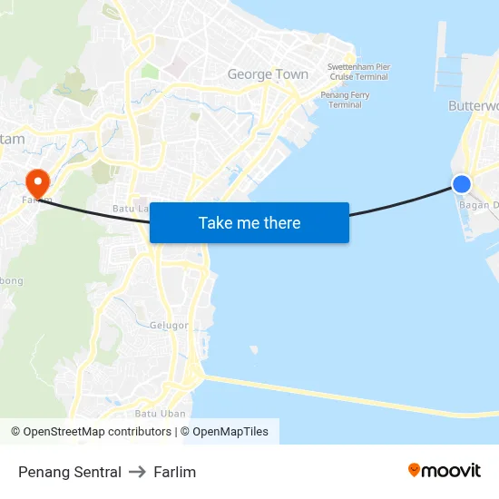 Penang Sentral to Farlim map