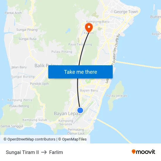 Sungai Tiram II to Farlim map