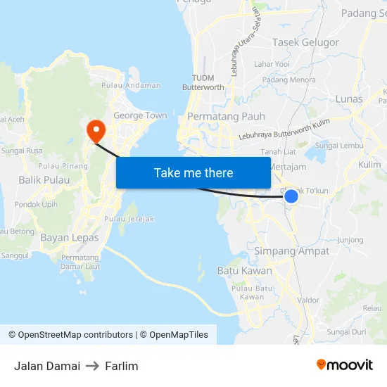 Jalan Damai to Farlim map