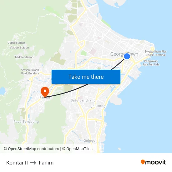 Komtar II to Farlim map