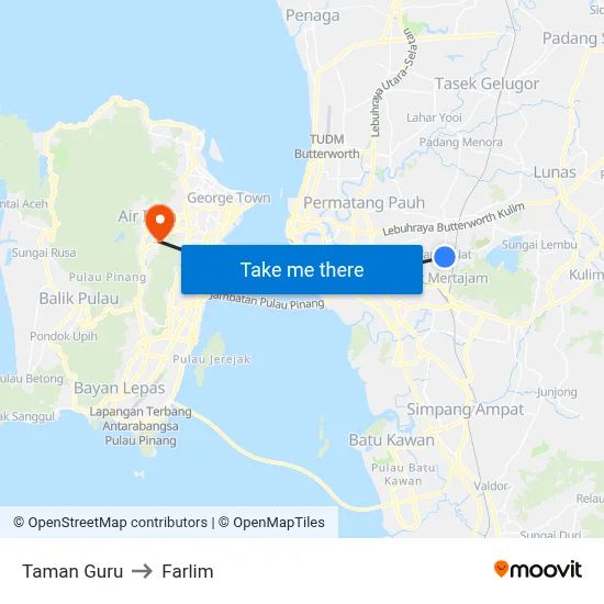 Taman Guru to Farlim map