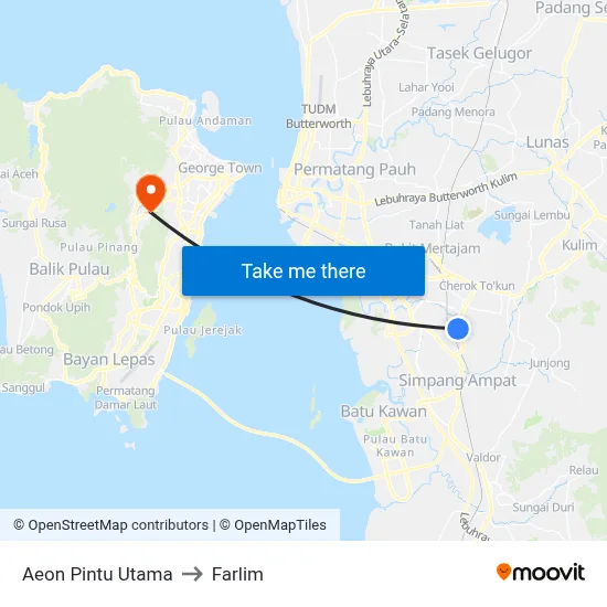 Aeon Pintu Utama to Farlim map