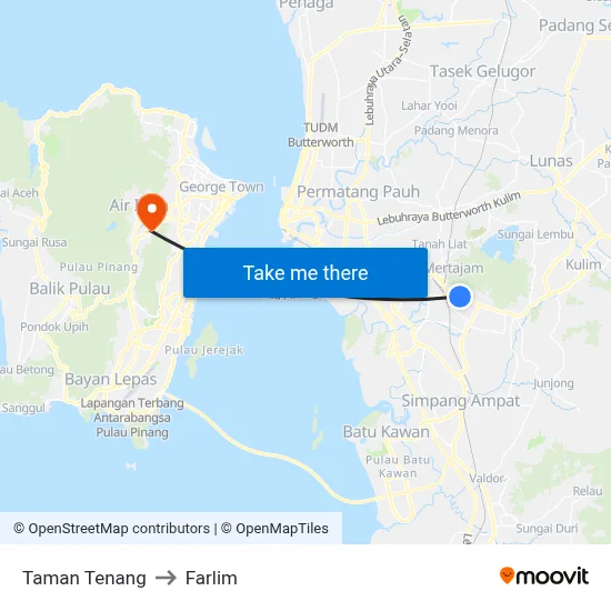 Taman Tenang to Farlim map