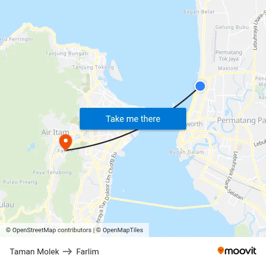 Taman Molek to Farlim map