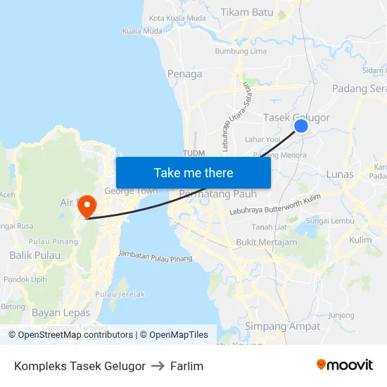 Kompleks Tasek Gelugor to Farlim map