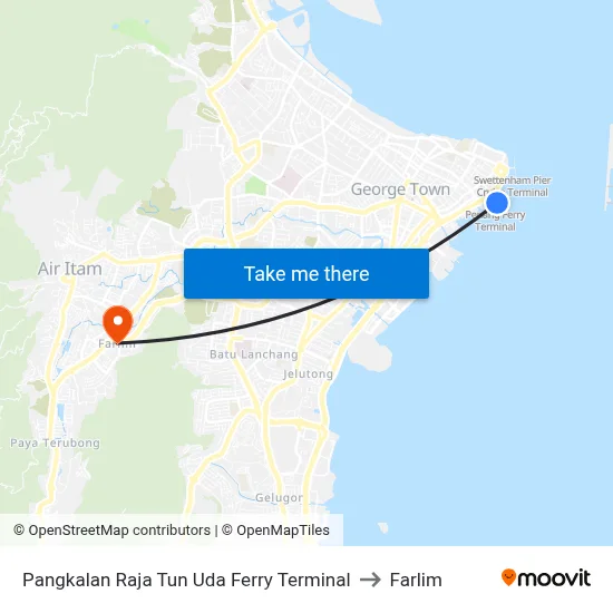 Pangkalan Raja Tun Uda Ferry Terminal to Farlim map