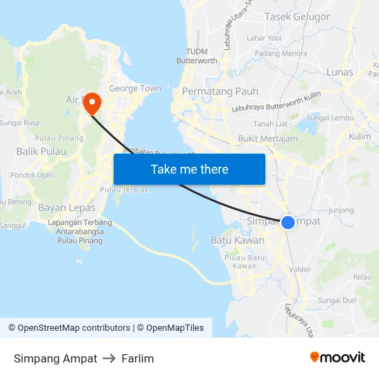 Simpang Ampat to Farlim map