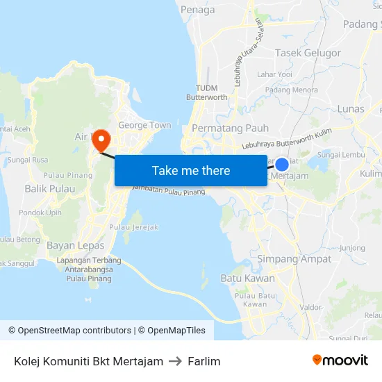 Kolej Komuniti Bkt Mertajam to Farlim map