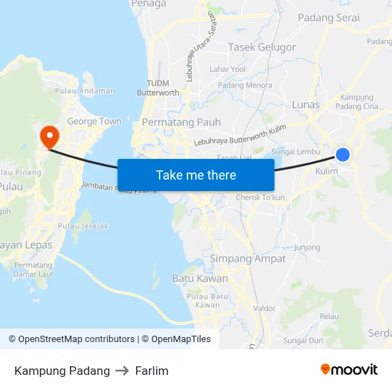 Kampung Padang to Farlim map
