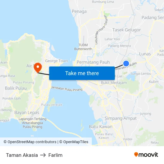 Taman Akasia to Farlim map