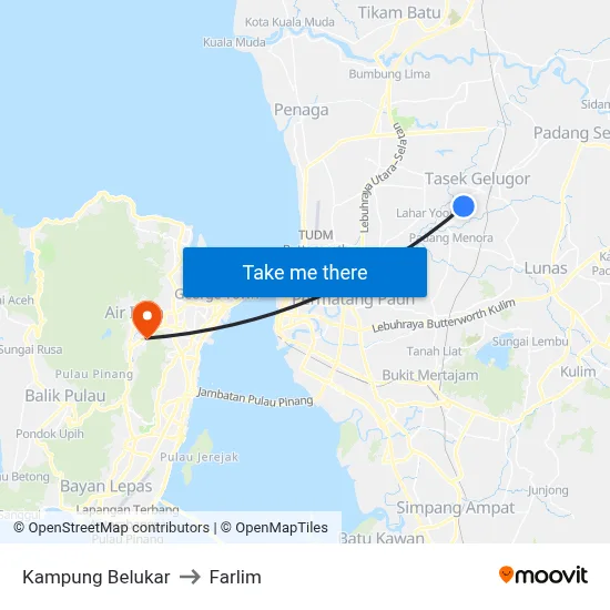 Kampung Belukar to Farlim map