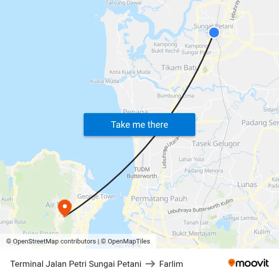 Terminal Jalan Petri Sungai Petani to Farlim map