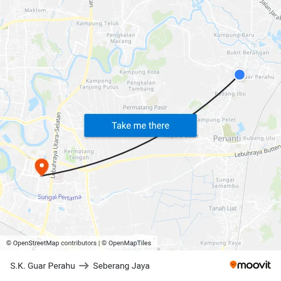 S.K. Guar Perahu to Seberang Jaya map
