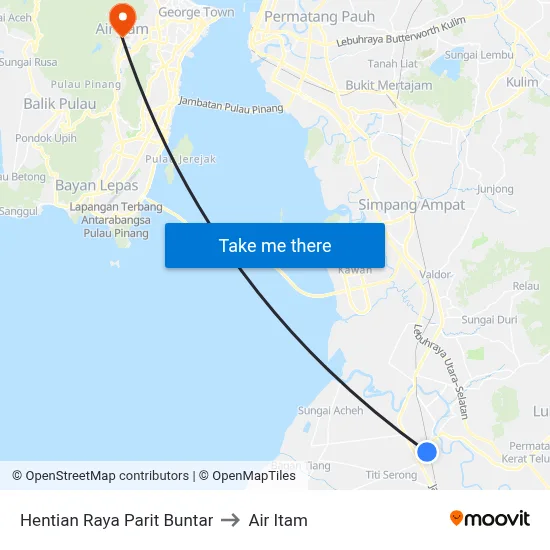 Hentian Raya Parit Buntar to Air Itam map