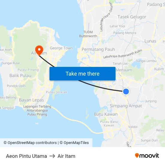 Aeon Pintu Utama to Air Itam map
