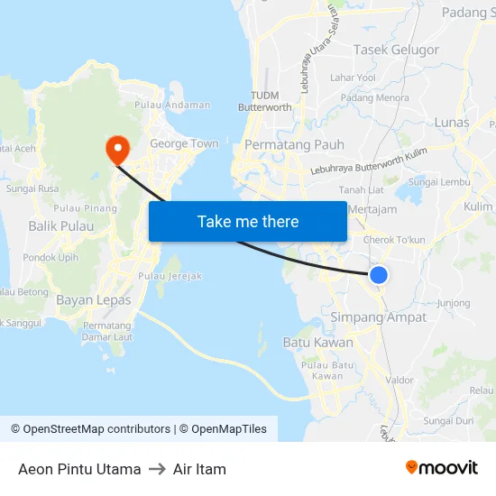 Aeon Pintu Utama to Air Itam map