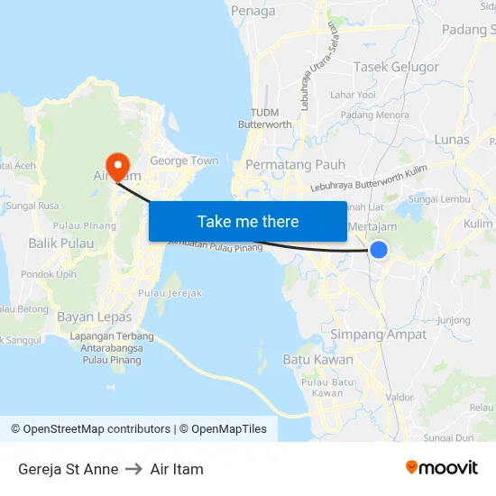 Gereja St Anne to Air Itam map