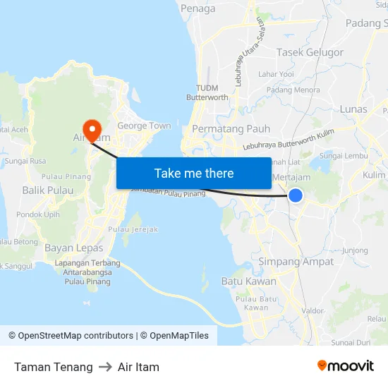 Taman Tenang to Air Itam map
