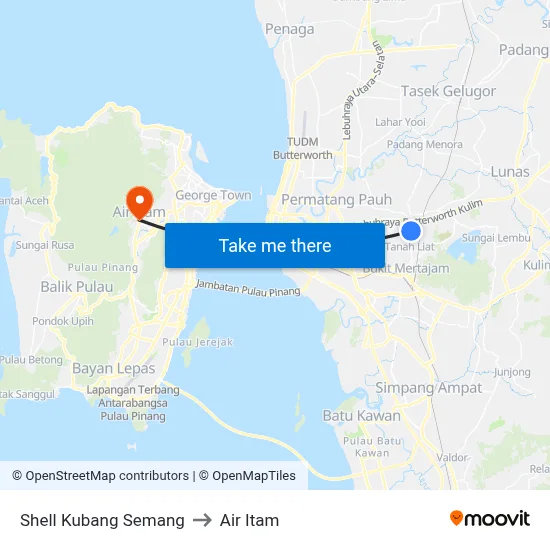 Shell Kubang Semang to Air Itam map